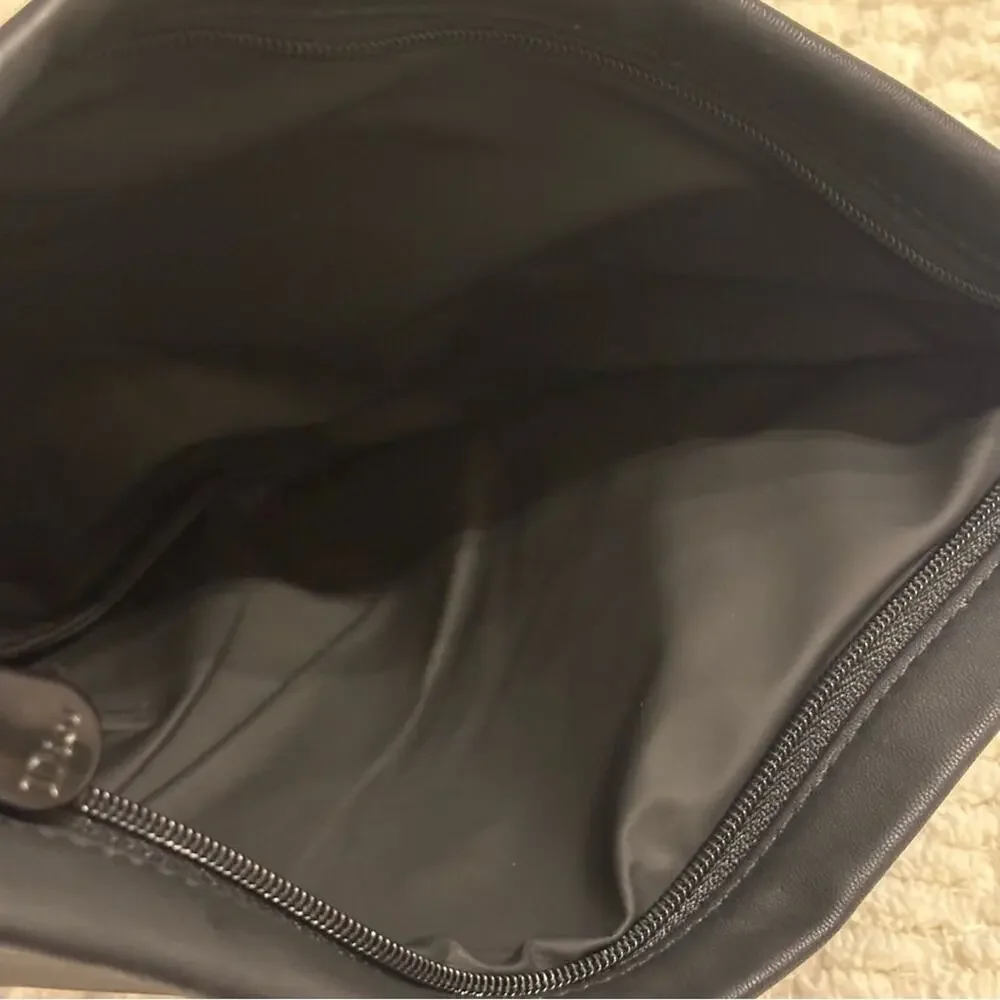 CHRISTIAN DIOR BLUE GLITTER BLACK ZIP MAKEUP COSMETIC POUCH CLUTCH BAG SM